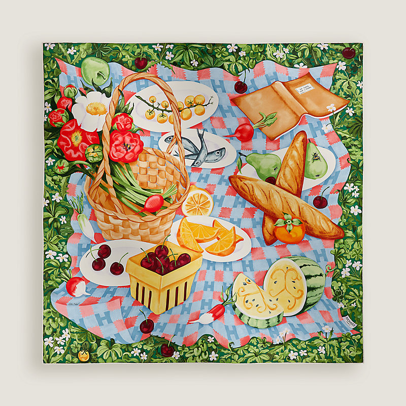 Un Carre sur l'Herbe scarf 90 - Green | Hermès Mainland China